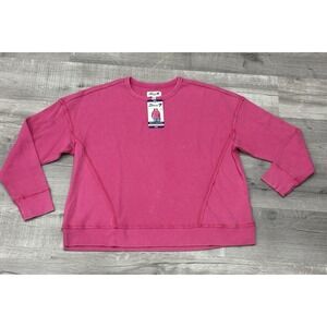 New SEVEN7 Women's Hot Pink Long Sleeve Waffle Crewneck T-Shirt, XXL READ